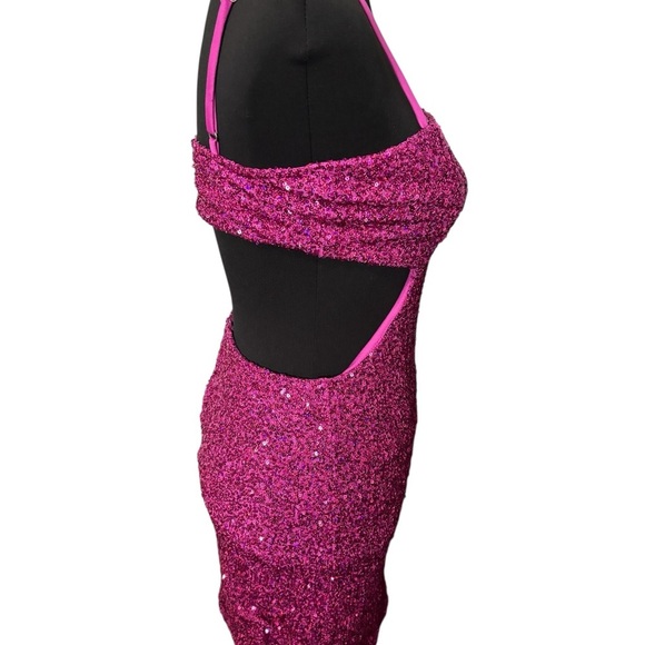 NWOT Windsor Fuchsia Sequin Cutout Bodycon Mini Cocktail Dress Party Lined Small - Picture 2 of 6